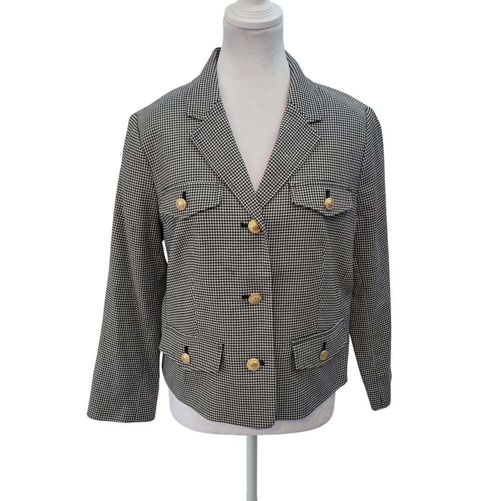 Talbots Size S Petite Houndstooth‎ Blazer Gold Button Structured Classic